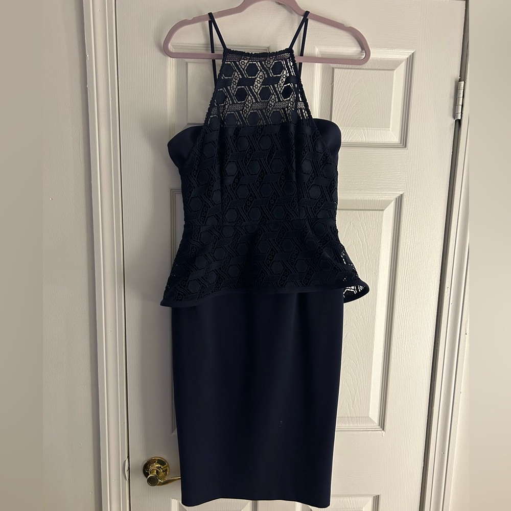 Black Halo Navy blue peplum midi dress